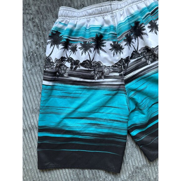 Burnside Boys Swim Trunks Small Board Shorts Palm Tree Blue White Black Tropical - Picture 11 of 12